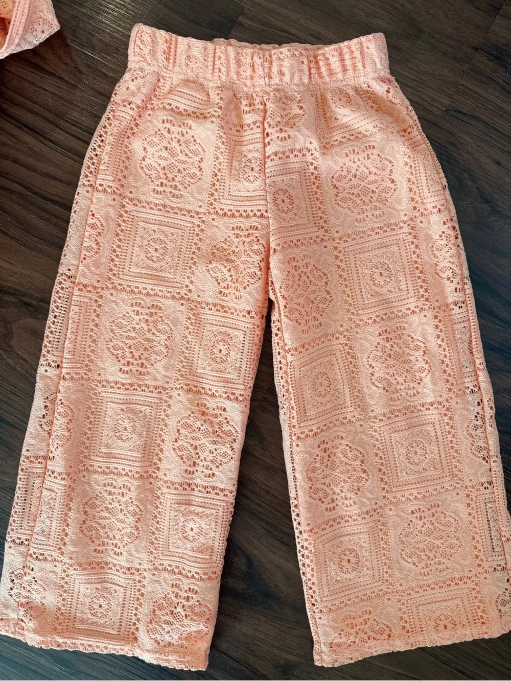 Girls Lace Top & Wide Leg Pants Set